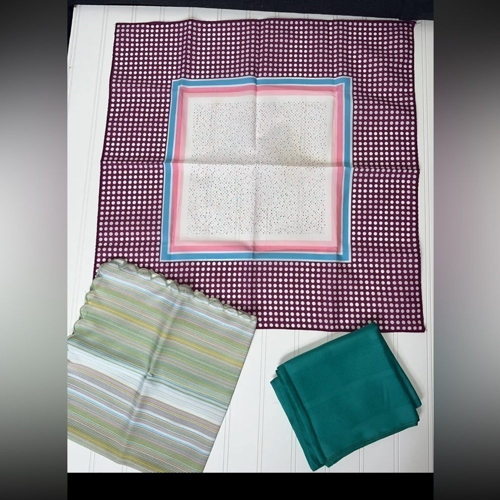 Vintage Pastel Green Polka Dot Scarves 1 Long & 2 Square rockabilly